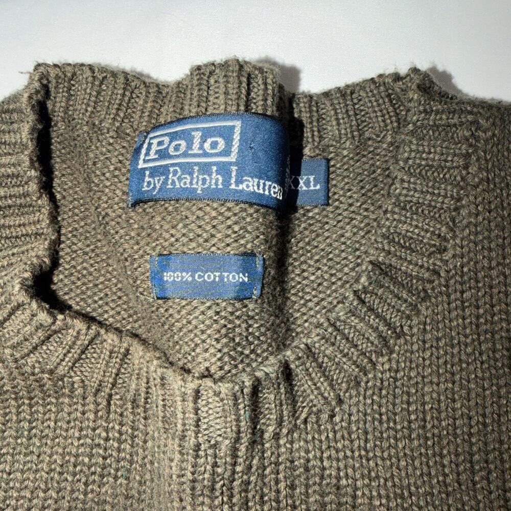 VTG Polo Ralph Lauren Knit Ribbed Pullover Sweater Mens XXL Cotton Olive Green - Picture 3 of 8
